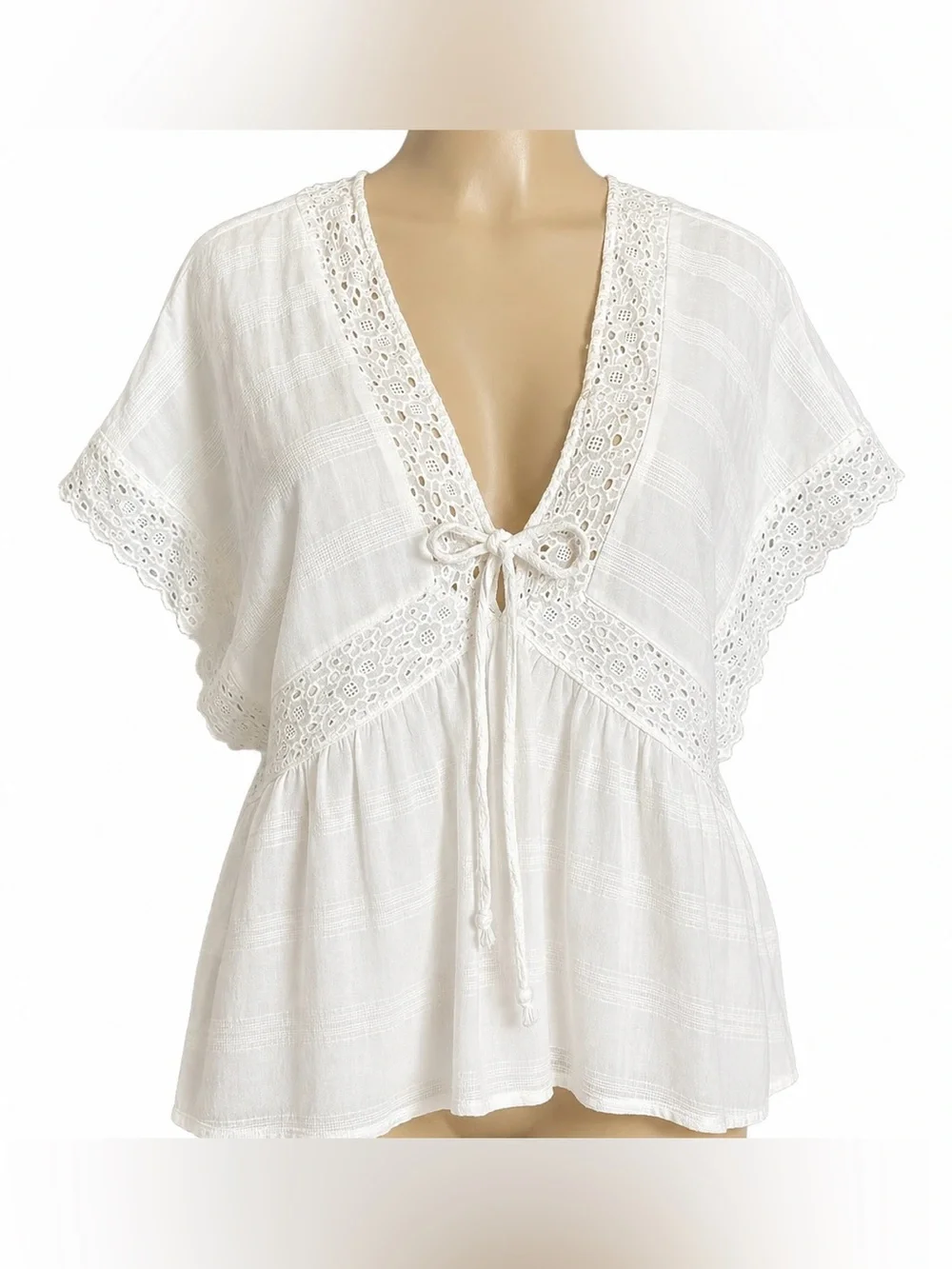 American Eagle White Lace Boho Babydoll Size L 100% Cotton